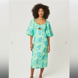RHODE LINEN NOA DRESS IN CLOVER BLOCK